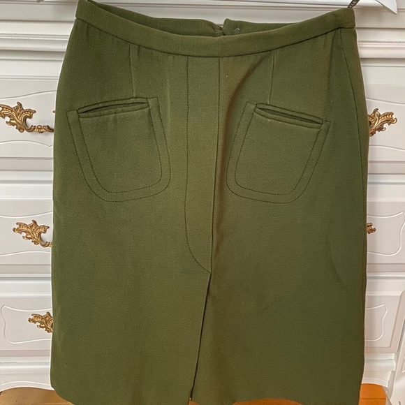 Sz Sm 60s Vintage Heavy Wool Mod Green Skirt - Picture 1 of 15